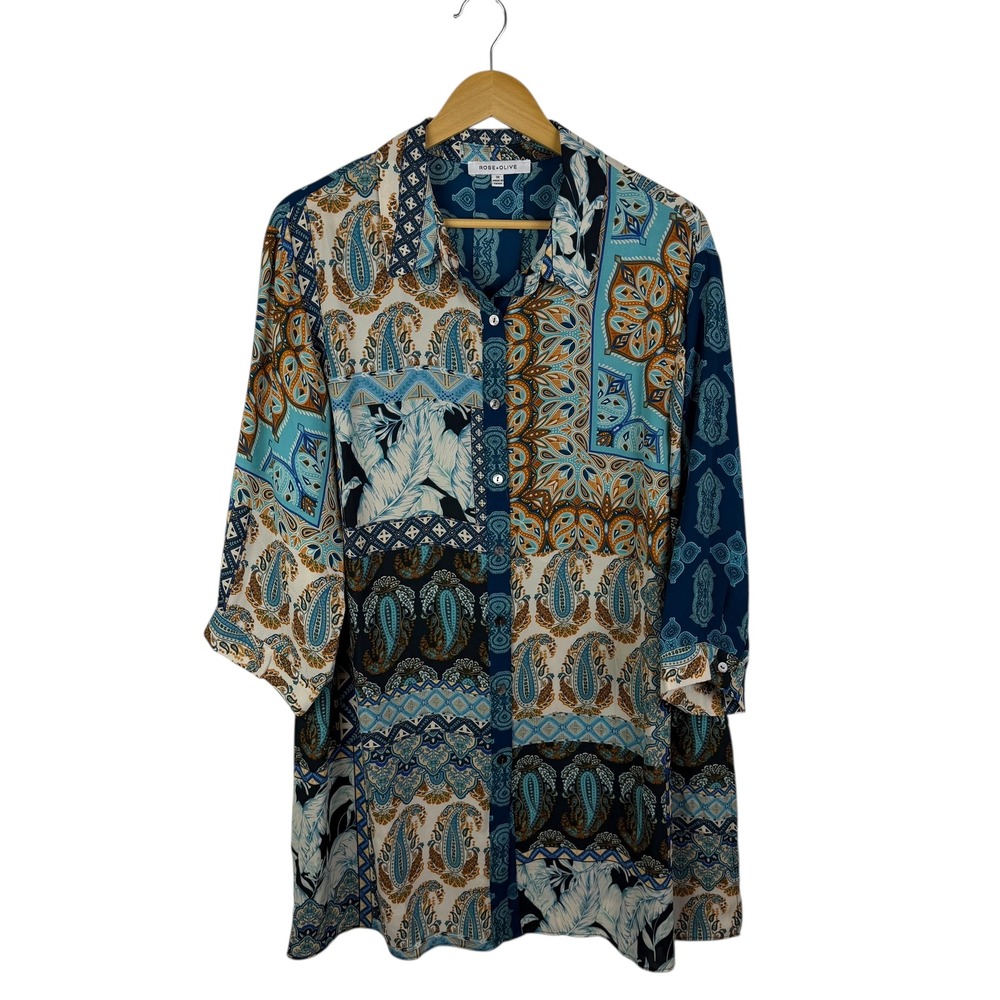 Rose + Olive Patchwork Paisley Button Down Shirt … - image 1